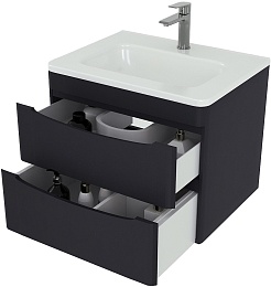 Style Line Тумба с раковиной Бергамо Мини 60 подвесная Люкс Plus антискрейтч графит матовый – фотография-2